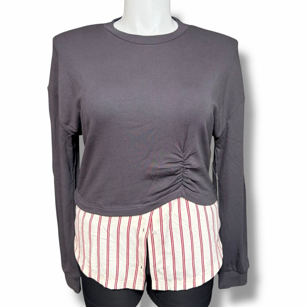 On 12th Womens Shirt Top Pullover Sweatshirt Button Down Blouse Gray Red Cream L
